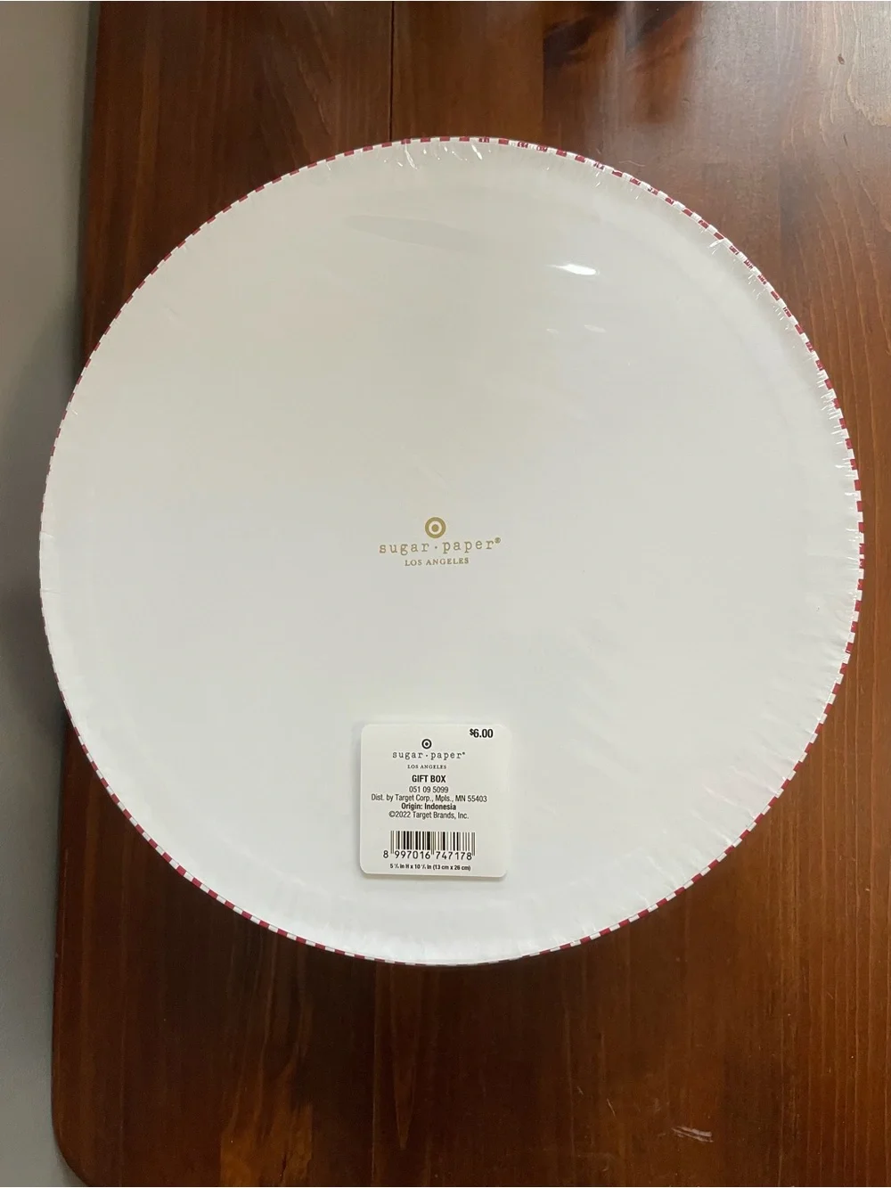 New Sugar Paper White and Red Round Gift Box with Bow - Home Party Supplies